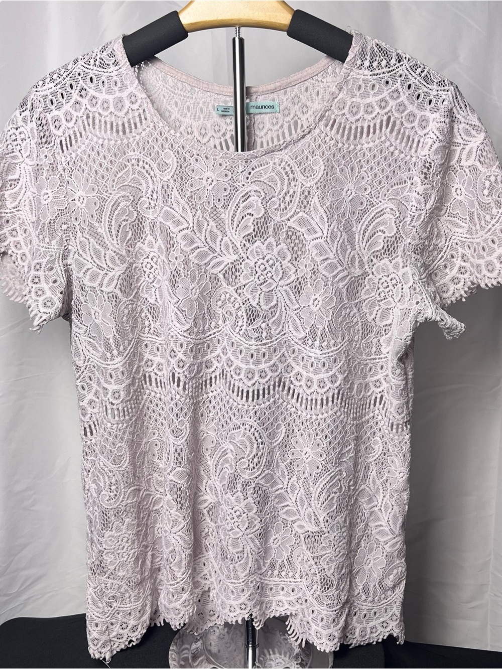 Maurices Lavender Lace Scoop Neck Blouse Cottagecore Feminine Romantic Size L